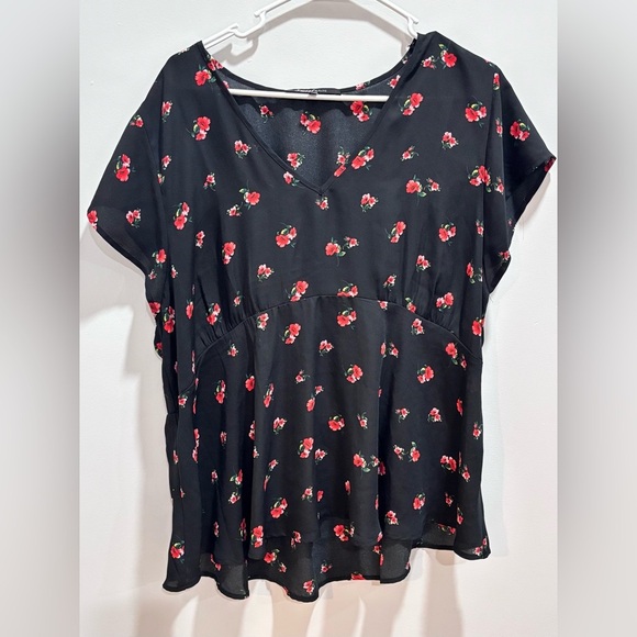 🌸 Sweet Rain Sheer Black Floral Babydoll Blouse (Size 2XL) 🌸 - Picture 1 of 7
